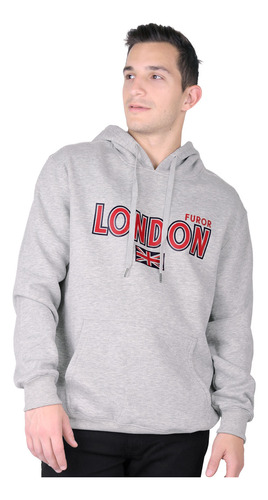 Med - Gris Jaspe - Sudadera Hombre Moda Con Capucha Gris Fur
