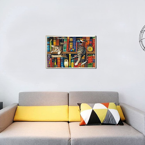 Rompecabezas De 70x50cm De Gato Y Libros, 1000 Piezas