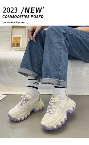 Zapatos Deportivos Casuales De Malla Transpirable Para Mujer, Suela Gruesa
