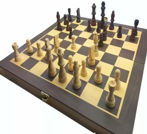 Jogo De Xadrez Dama E Gamão Estojo Madeira 40 X 40 Cm - Chess