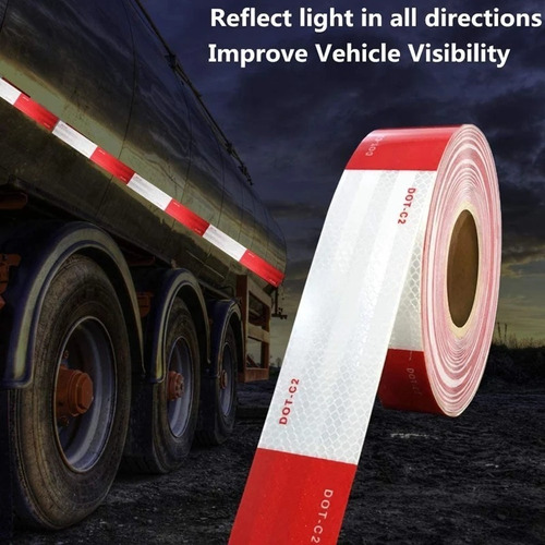 Imagen 2 de 10 de Cinta Reflectante Seguridad Rojo Blanco 45 Mts Dot C2 Legal