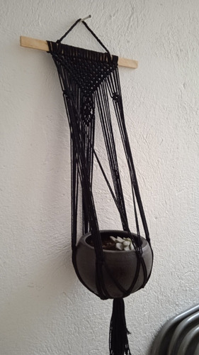Macetero Colgante Tejido Macramé Negro Negro