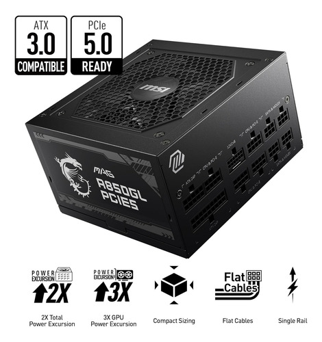 Fuente De Alimentación Msi Mpg A850gl, Atx 3.0, Pcie5, 850w