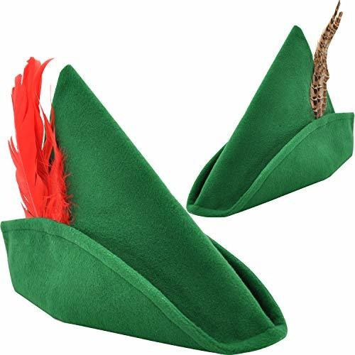 2 Pcs Halloween Field Robin Hood Sombreros Con Plumas O...