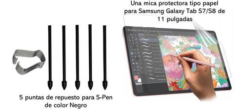 Mica Tipo Papel + 5 Puntas S-pen Samsung Galaxy Tab S7 S8 