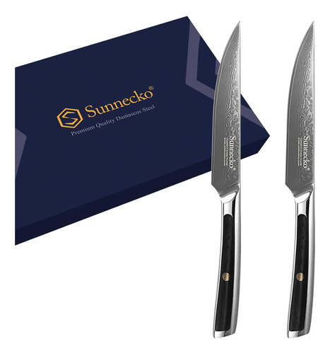 Sunnecko Bistec Knife Set Of 2, Damasco Sea Inoxid De Acero