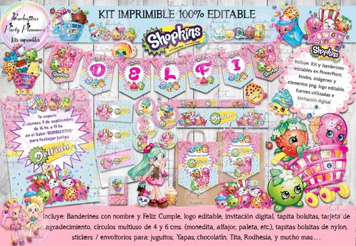 Kit Imprimible Candy Bar Shopkins 100% Editable