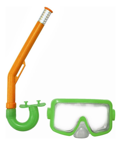 Set De Snorkel Kit Buceo Y Mascara Ajustable Infantil Pileta Color Verde