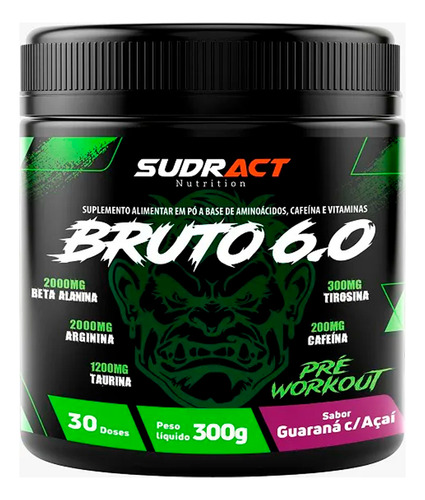 Pré Treino Bruto 6.0 Sudract 300g - C/ Palatinose E Beta Ala