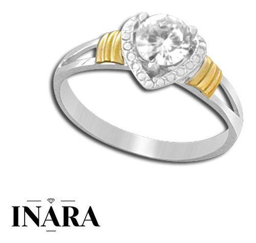 Anillo Plata Y Oro Con Cúbic Diseño Corazón. Inara 02007 91