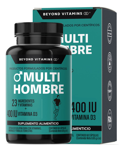 Multivitaminico De Hombre Con 23 Ingredientes + Vitamina D3 Sabor Sin sabor