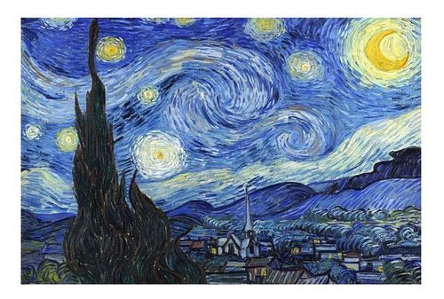 Quadro Van Gogh Noite Estrelada Arte Tela Canvas Cor Azul