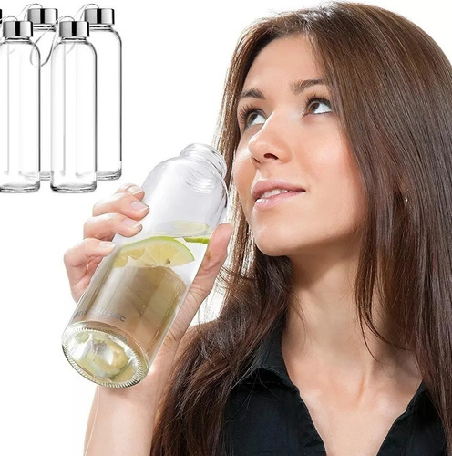 Imagem 5 de 5 de Garrafa Vidro C/ Alça 400ml Academia Não Vaza Capa Brinde