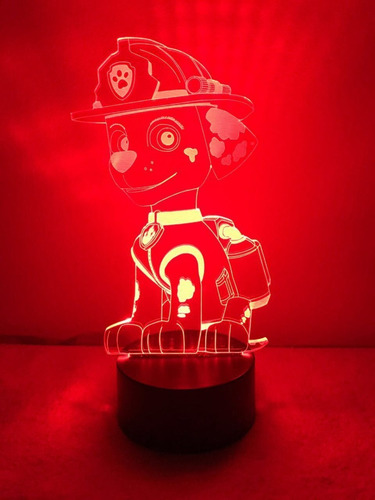 Lámpara 3d Marshall Paw Patrol Base Negra + C.remoto + Pilas