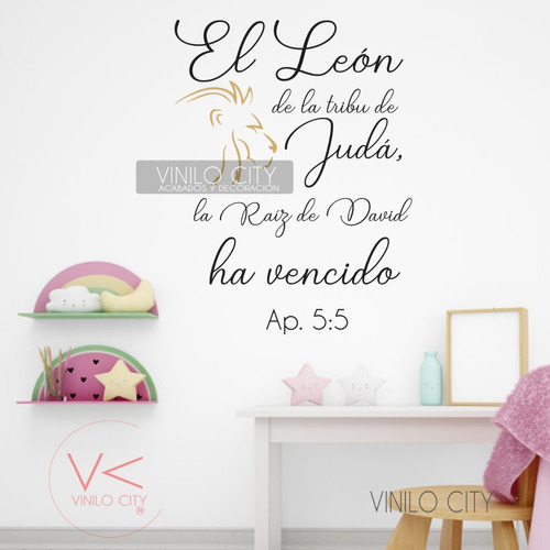 Vinil Decorativo Apocalipsis 5:5 Negro Con León Dorado