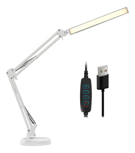 Luminária De Mesa Led Com Braço Articulado E Garra 10 Modos