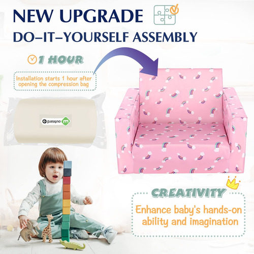 Sofá Infantil Convertible Rosa/arcoíris Asiento Tapizado V
