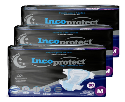 Incoprotect Pañal Adulto Nocturno M X 90 Unidades Talle Mediano