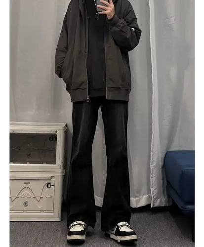 Jeans Negros De Corte Recto Para Hombre, Moda Juvenil