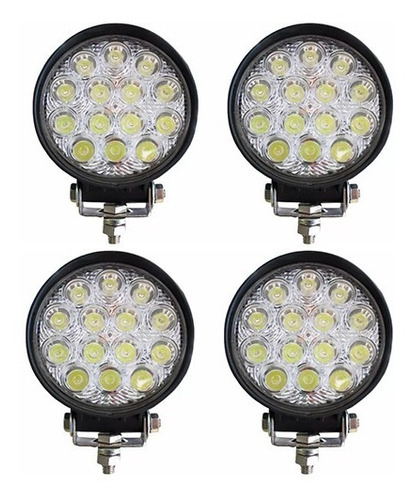 Pack 4 Faros Auxiliares 42w 14 Led Spot Flood 4x4 Off Road 