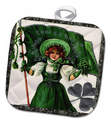 3d Rose Erin Go Braugh-irish Lady And Flag Vintage Soporte 8