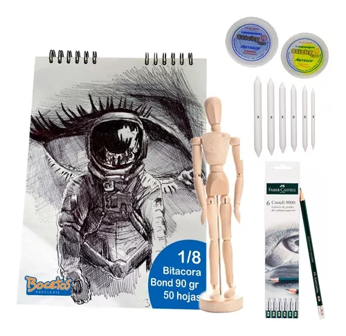 Kit De Dibujo Bitácora + Lápices Carboncillo + Difuminos