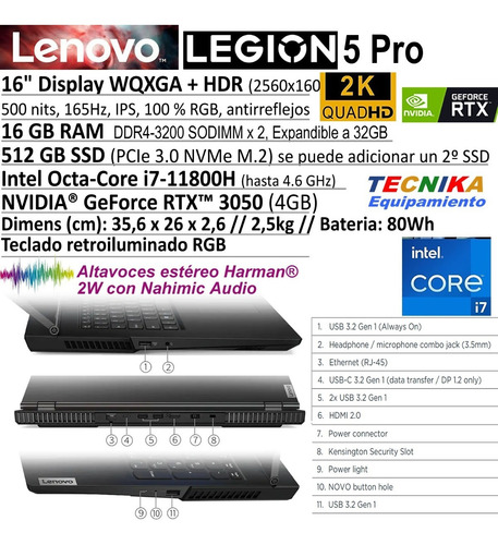 Imagen 6 de 8 de Lenovo Legion 5 Pro Gamer 16 I7 11800 Rtx 3050 16gb 512ssd