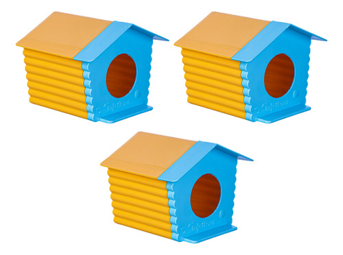 Kit 3 Toca Casinha De Hamster E Roedores - Amarelo E Azul