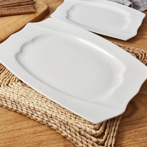 Pack X2 Plato Playo Bandeja Porcelana Rectangular 33 Cm Color Blanco