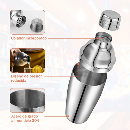 Imagen 2 de 7 de Kit Cocteleria Para Bartender 12 Piezas Acero Inoxidable