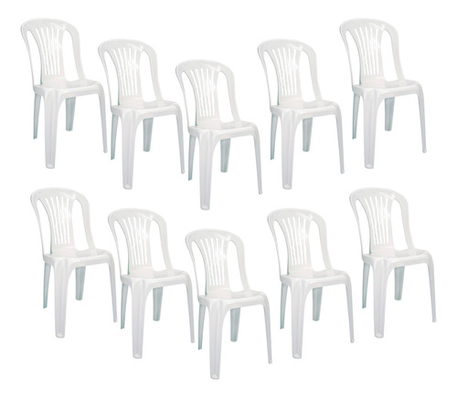 Kit 10 Cadeiras De Plástico Bistrô Resistente Suporta 182kg Cor Branco
