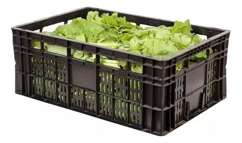 2 Caixa Plástica Hortifruti Multiuso Empilhável A-23 Preta
