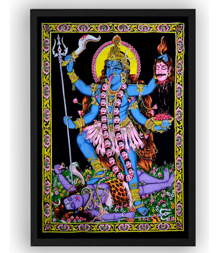 Cuadro Diosa Kali Hindú Hinduismo India Madera Y Vidrio R03