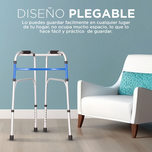 Andadera Para Adultos Fija De Aluminio Andador Plegable Ortopédico Caminador Fijo Ajustable Tikun Color Azul