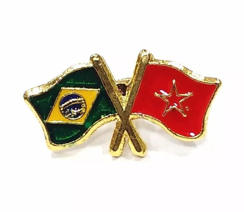 Bótom Pim Broche Bandeira Brasil X Marrocos Folheado A Ouro
