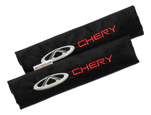 Protectores Cubre Cinturones Tela Negro Logo Chery Bordado