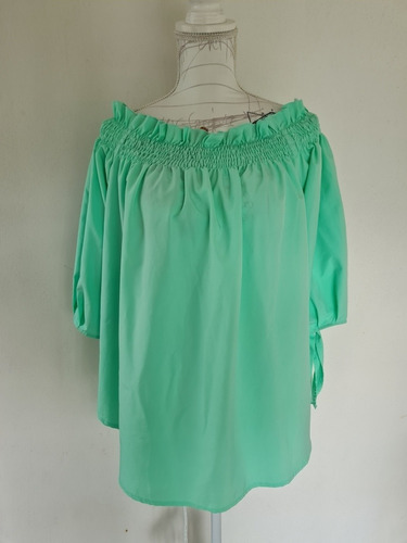 Zanzea Blusa Campesina Verde Aqua Talla Grande Manga 3/4