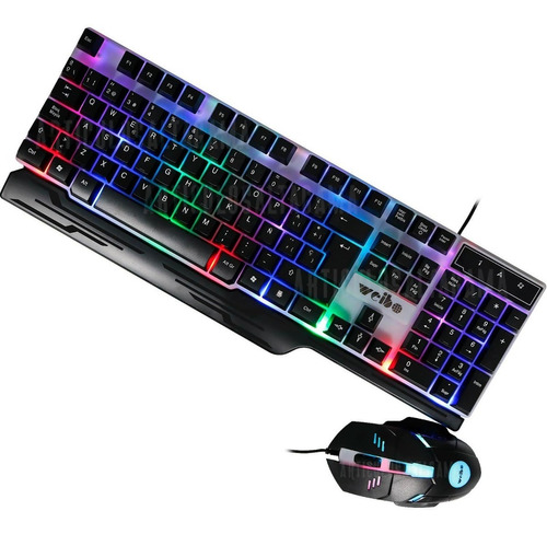 Combo Gamer Teclado Usb Con Ñ + Mouse Óptico Usb Con Luces