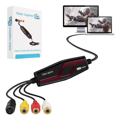 Convertidor De Captura De Vídeo Usb, Vhs A Dvd Capturadora Negro