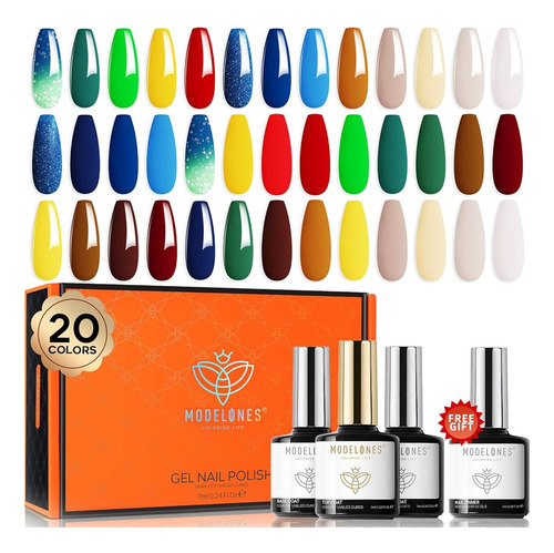 Modelones 20 Colores Gel Nail Polish Kit, Summer Neon Gel Na