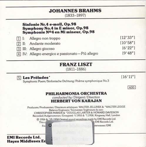 Cd Symphonie 4 - Les Préludes (philharmonia Orchestra) Estándar