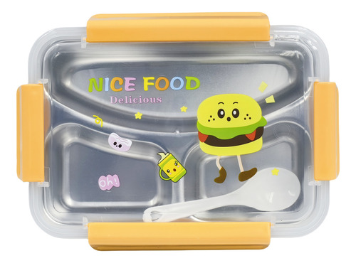 Lonchera Infantil Con Compartimentos Y Cuchara Con Dibujos