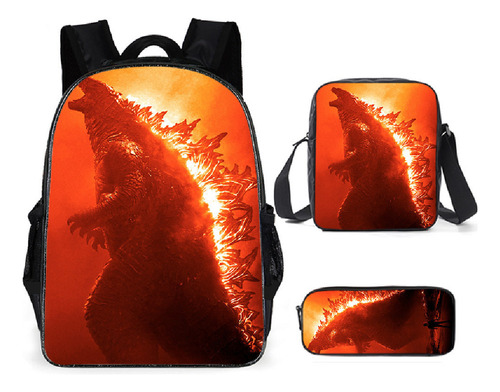 Godzilla Más Vendido Mochila De Estudiante 3 Piezas .d