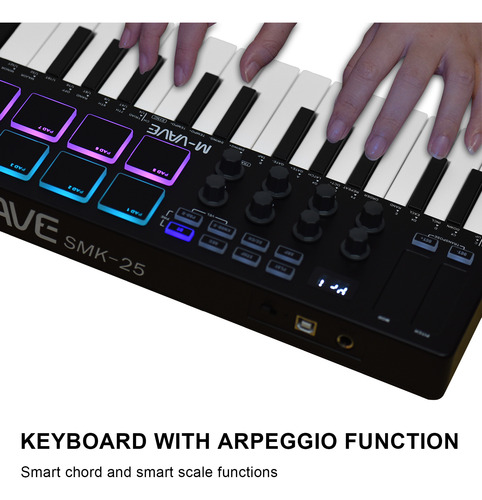 Controlador Mini Usb Midi M-vave De 25 Teclas Con Almohadill