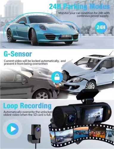 4k Dashcam 3 Cámaras Interior, Del Y Tras 512gb Dvr 4k Wifi