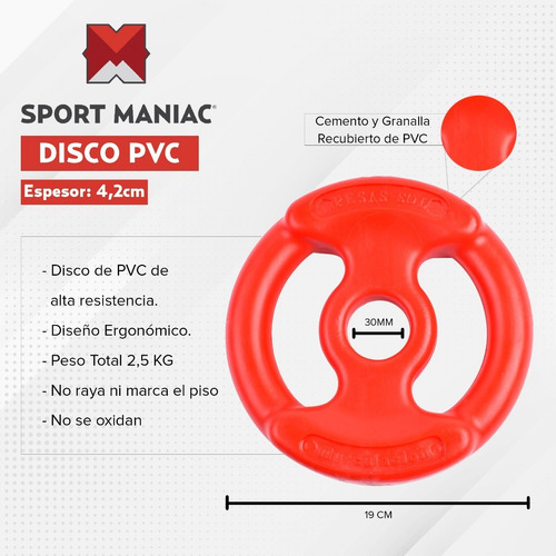 Imagen 3 de 8 de Kit Barra Mancuernas Sport Maniac Disco Pvc Pesa Rusa 20kg