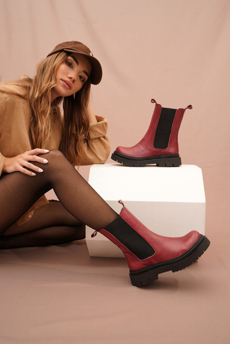 Borcegos Mujer Altos Cuero Suela Goma Caña Elastico Verbena
