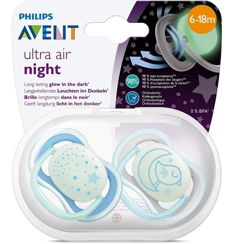 Imagen 12 de 12 de Chupete Avent Ultra Air Scf376/21 6-18m Brilla En Oscuridad
