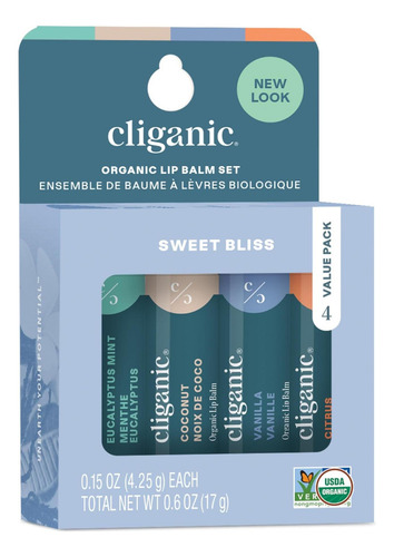 Paquete De 4 Bálsamos Labiales Orgánicos Cliganic - Sweet Bliss
