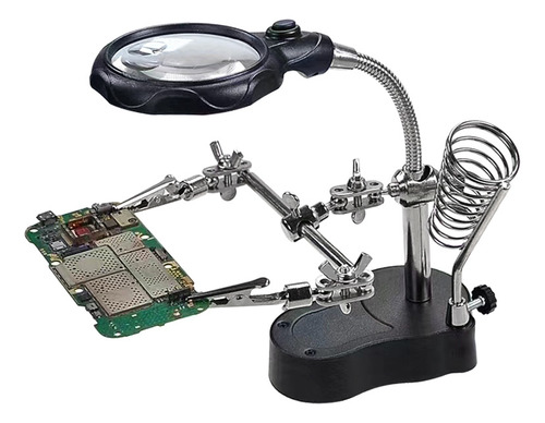 Lupa Para Soldar Atril De Base Con Luz Led Y Pinzas 3.5/12x